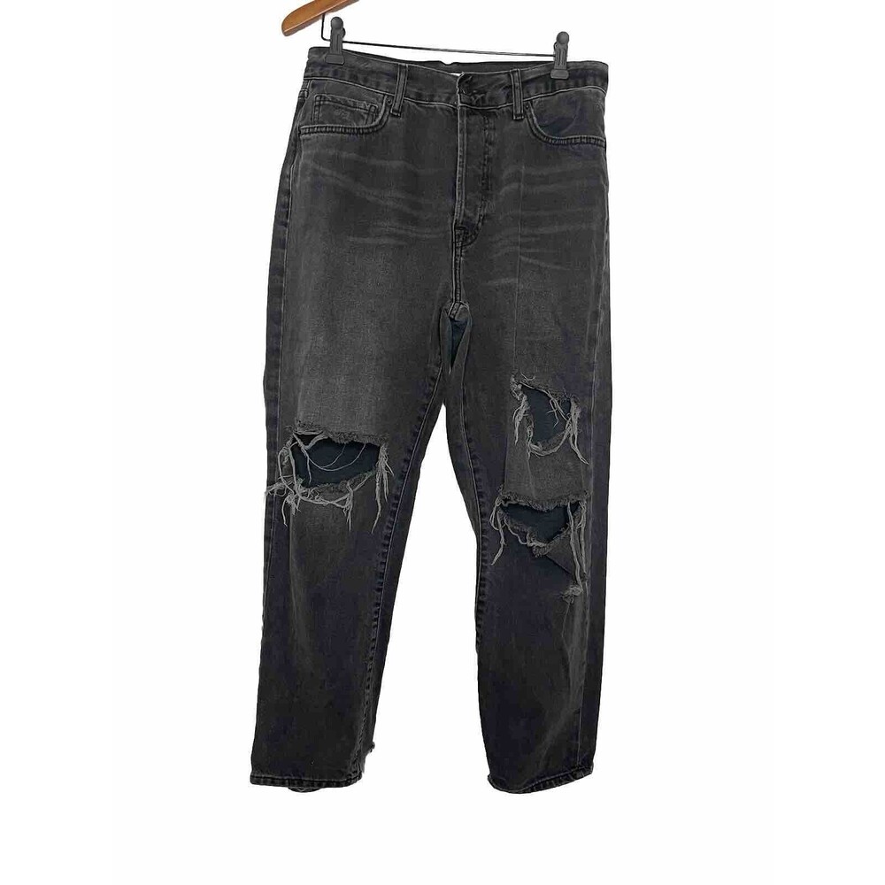 Forever 21 Distressed Jeans Black Womens 30 Distressed Straight High Rise